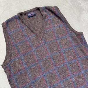 Vintage Pine State‎ Sweater Vest Men's Large Brown Plaid V-Neck Wool Blend USA